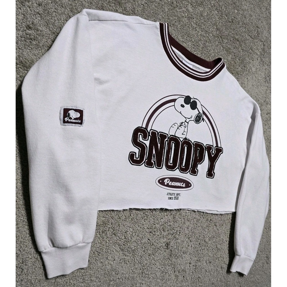 Cropped Snoopy Peanuts‎ Sweatshirt Womens XL Graphic 1950 Athletic Sweater - Picture 6 of 15